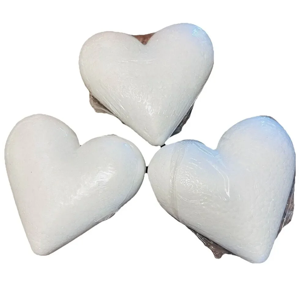 3 Pack White Polystyrene Foam Hearts Crafting DIY Crafts Decorative 7.5x7x2.75in